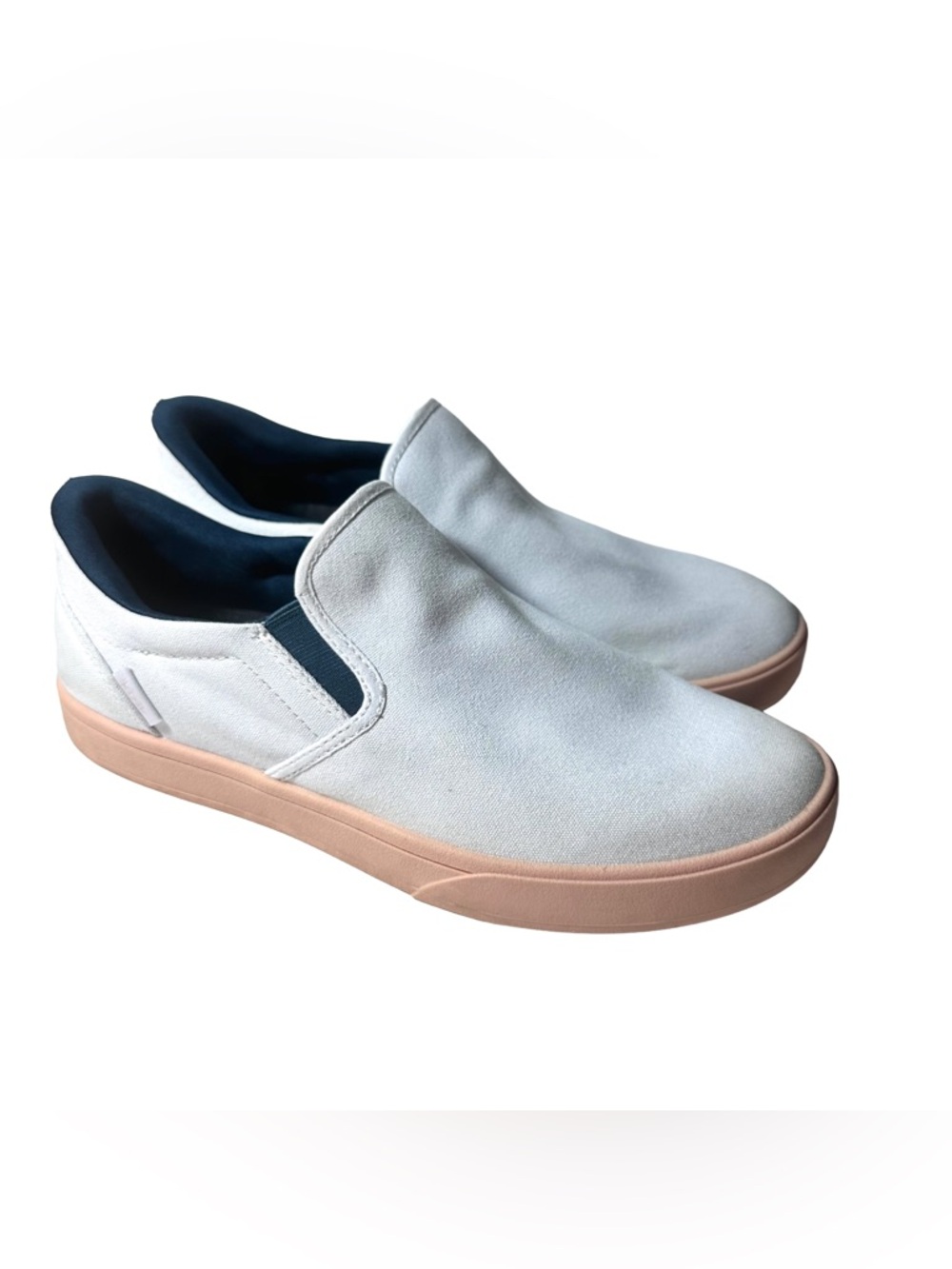 Kizik Venice White Canvas Navy Lining Peach Outsole Mens 9 Womens 10.5